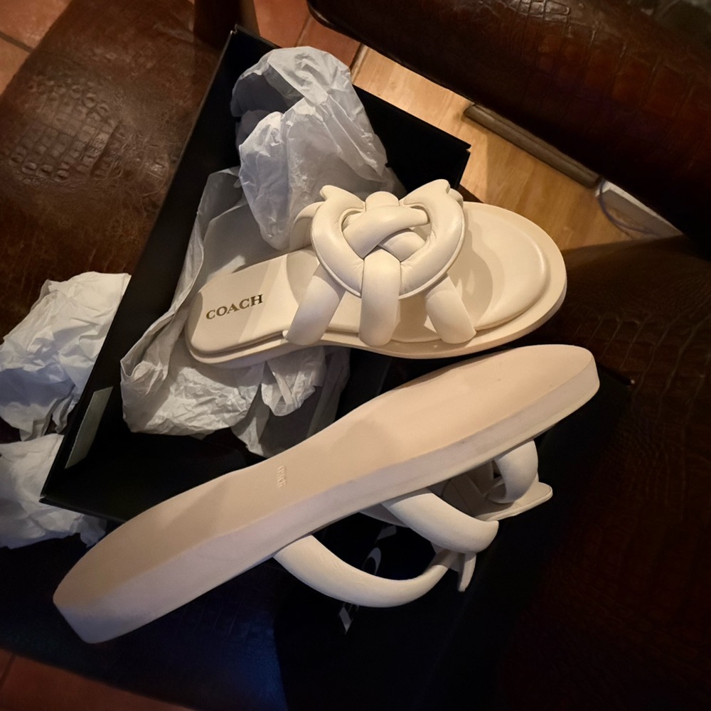 Coach Cream Braided Strap Sandals - Picture 5 of 9